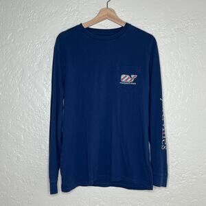 Vineyard Vines Men's Candy Cane Whale Long Sleeve Pocket Tee Navy Size Medium